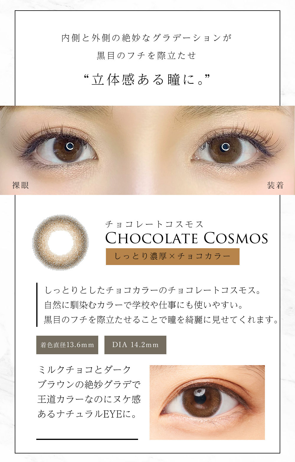 ダイヤDiyaブルームUVモイスト チョコレートコスモスレンズ詳細