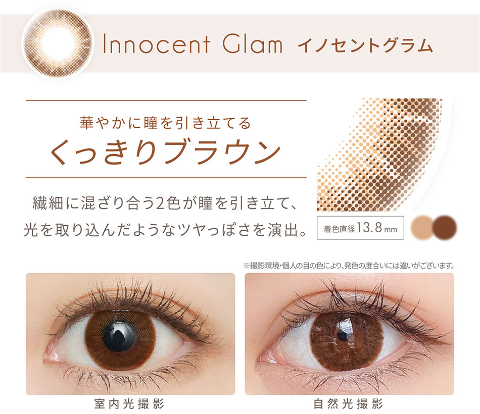 エバーカラーワンデーナチュラルモイストレーベルUV イノセントグラムレンズ詳細