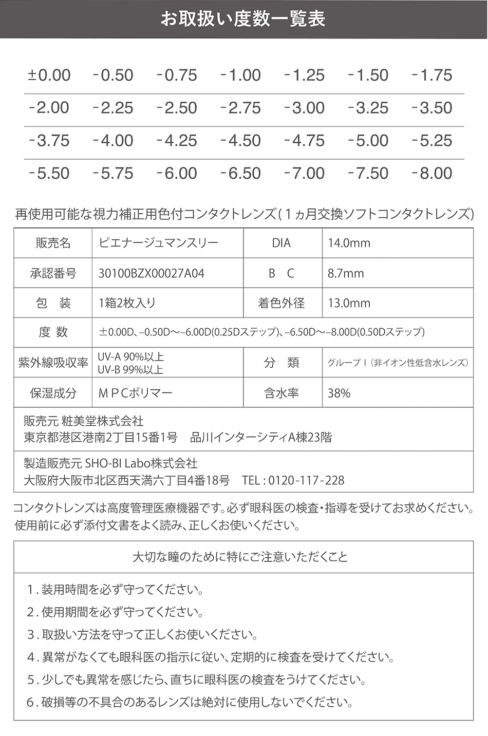 ピエナージュPienAge ミミジェムマンスリー 度数一覧表詳細