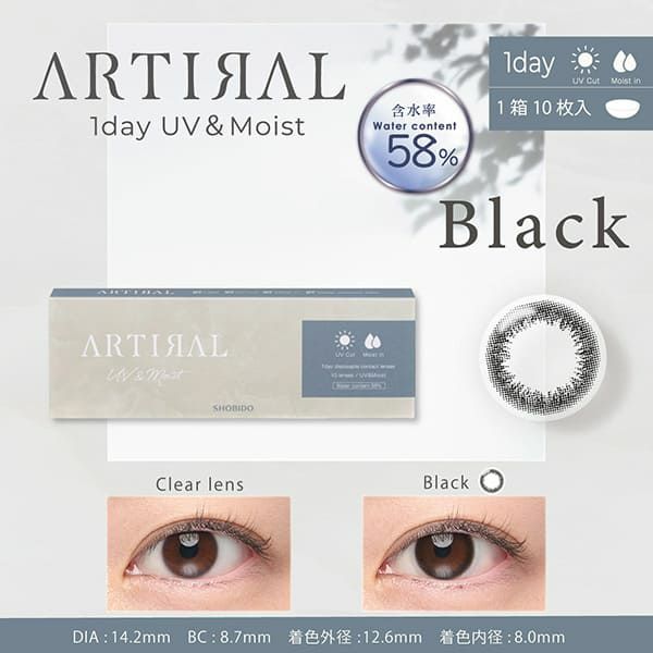 【10枚入】アーティラル ワンデー UV＆Moist（58%）ブラックメイン画像|コスプレカラコン通販アイトルテ